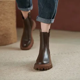 DEANWANGKT WHNB  New Cow Leather Chelsea Boots Women Slip on Ankle Boots Brown Fashion Genuine Leather Boots Ladies Fashion Shoes