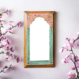 Dobri Arts Hand-Painted Mirror Frame Jharokha Vintage Style | Wall Decor | Wooden Mirror Frame for Bedroom | Living Room | Handcrafted in Solid Wood