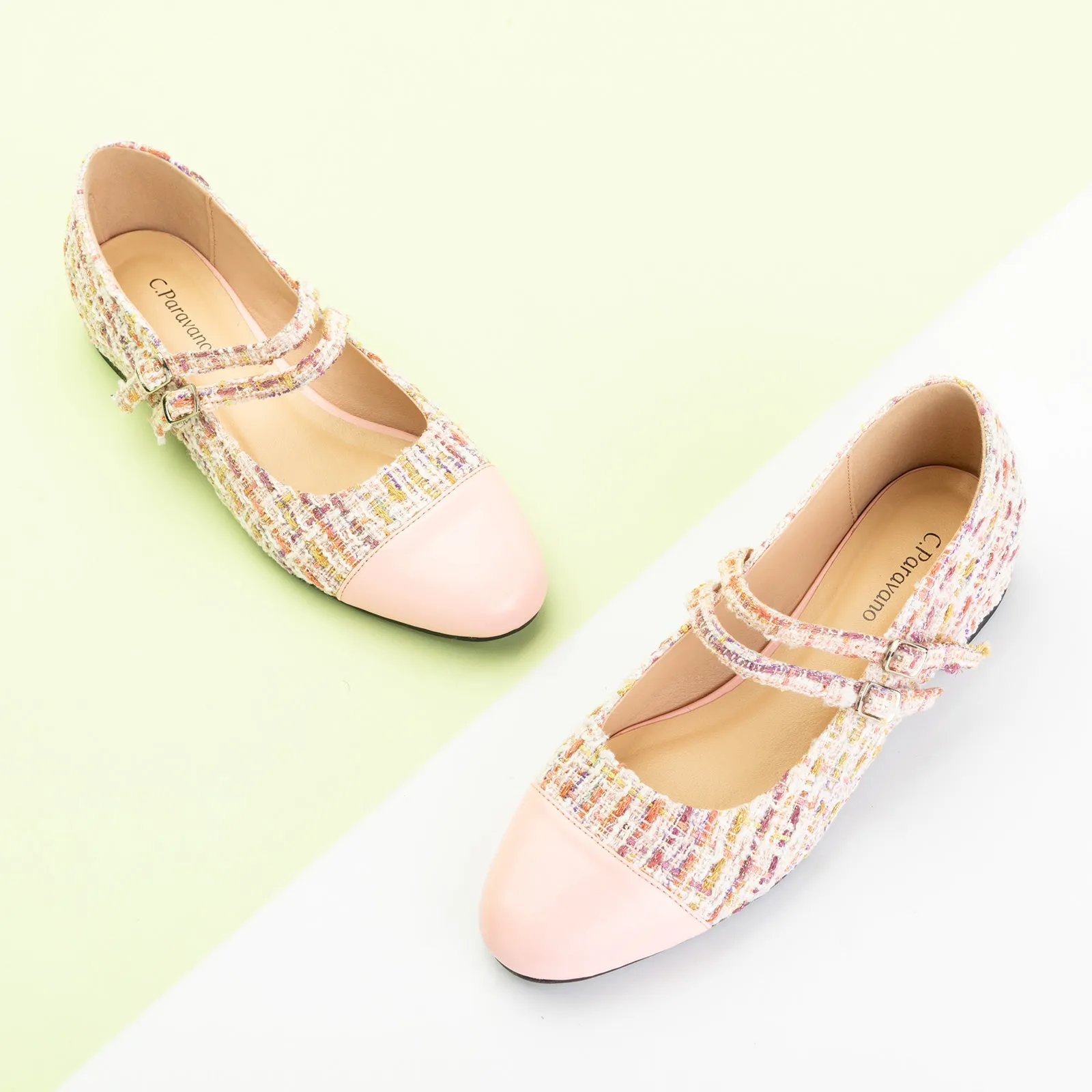 Double-Strap Tweed Mary Jane (Clara) Pink