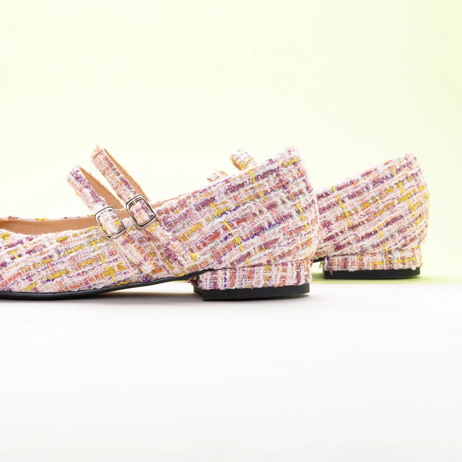 Double-Strap Tweed Mary Jane (Clara) Pink