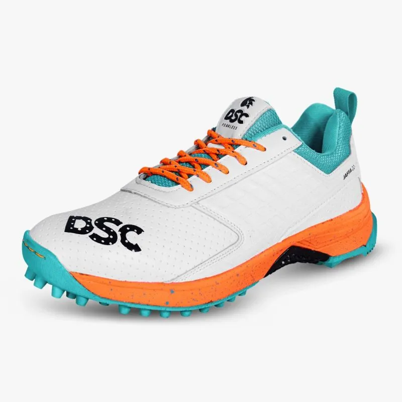 DSC JAFFA22 CRICKET SHOES (WHITE/SEA GREEN/FLURO ORANGE)