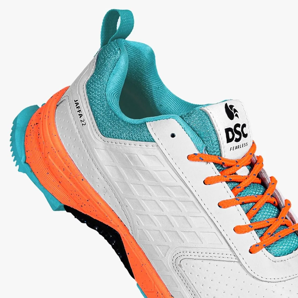 DSC JAFFA22 CRICKET SHOES (WHITE/SEA GREEN/FLURO ORANGE)