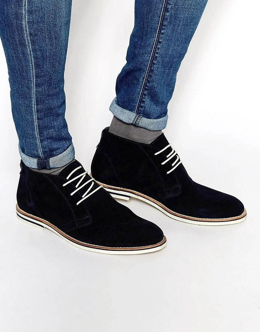 Dune Chukka Boots In Navy Suede