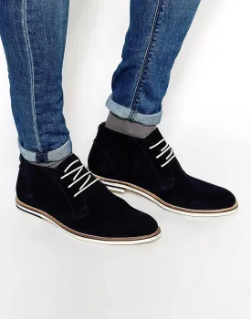 Dune Chukka Boots In Navy Suede