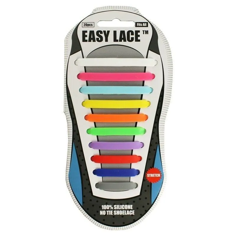EASY LACE NO TIE ELASTIC SILICONE SLIP ON TRAINERS SHOELACES 20 PIECE
