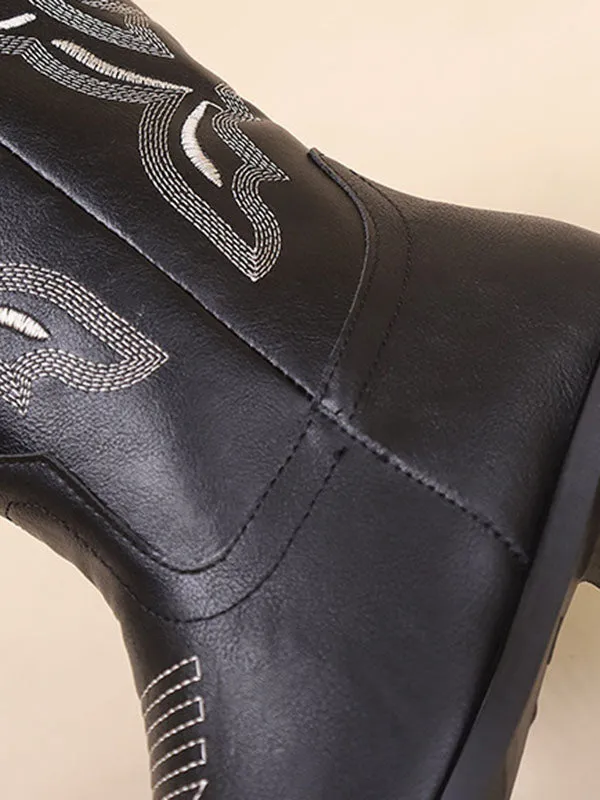 Embroidered Round-Toe Split-Joint Boots Chelsea Boots
