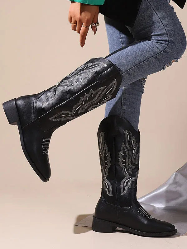Embroidered Round-Toe Split-Joint Boots Chelsea Boots