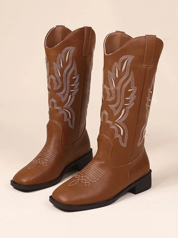 Embroidered Round-Toe Split-Joint Boots Chelsea Boots