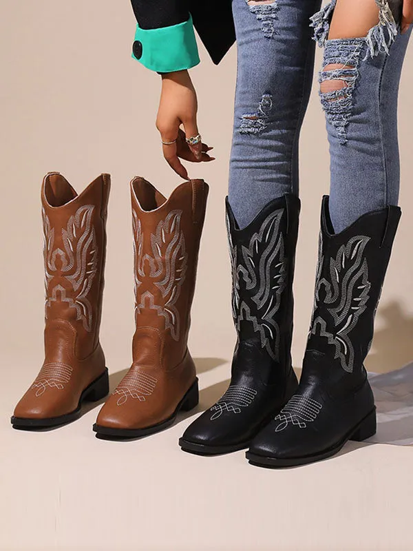 Embroidered Round-Toe Split-Joint Boots Chelsea Boots