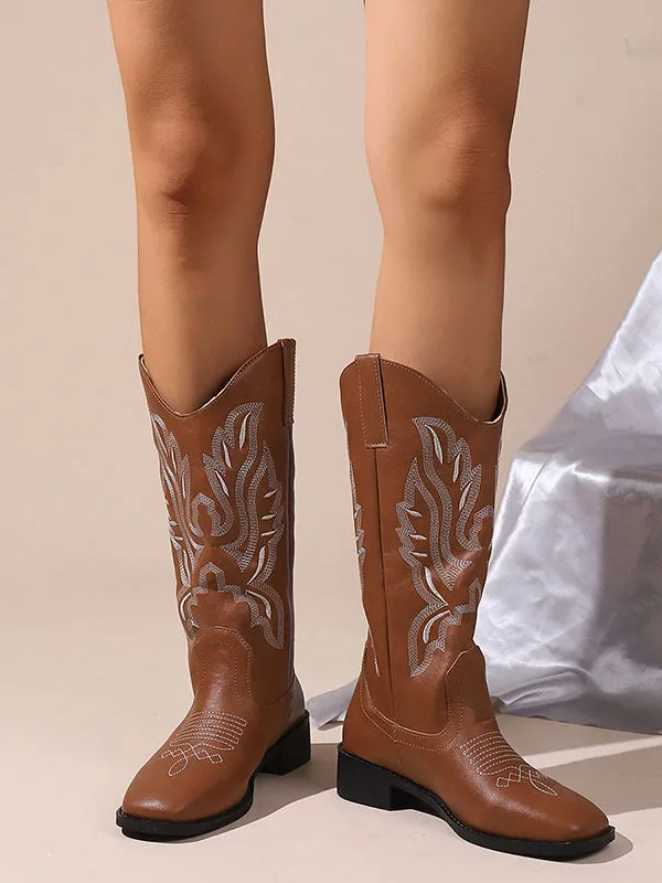 Embroidered Round-Toe Split-Joint Boots Chelsea Boots