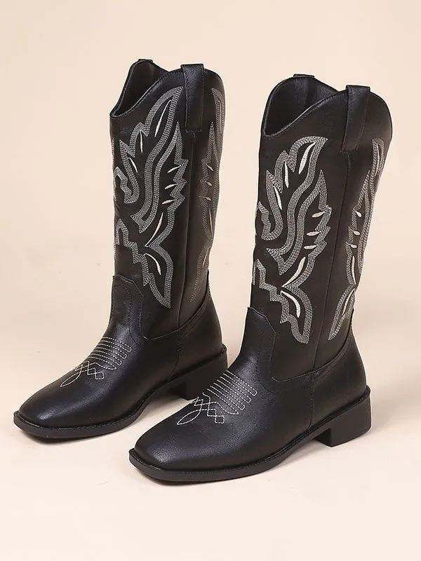 Embroidered Round-Toe Split-Joint Boots Chelsea Boots