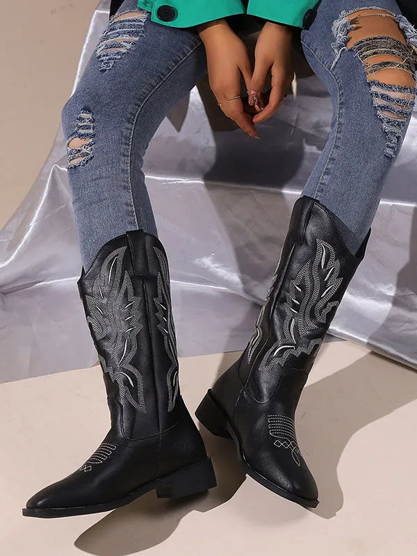 Embroidered Round-Toe Split-Joint Boots Chelsea Boots