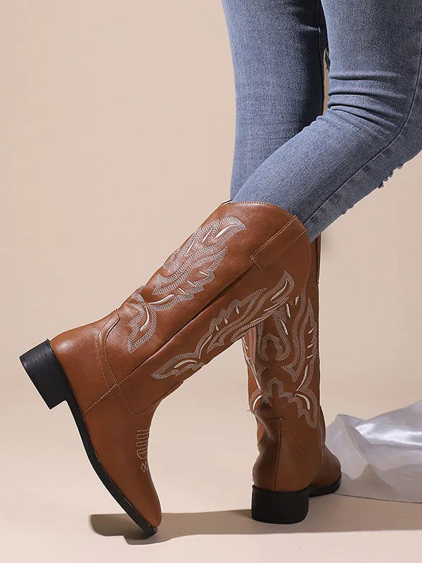 Embroidered Round-Toe Split-Joint Boots Chelsea Boots