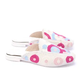 Embroidered Slip-On Mules-Pink
