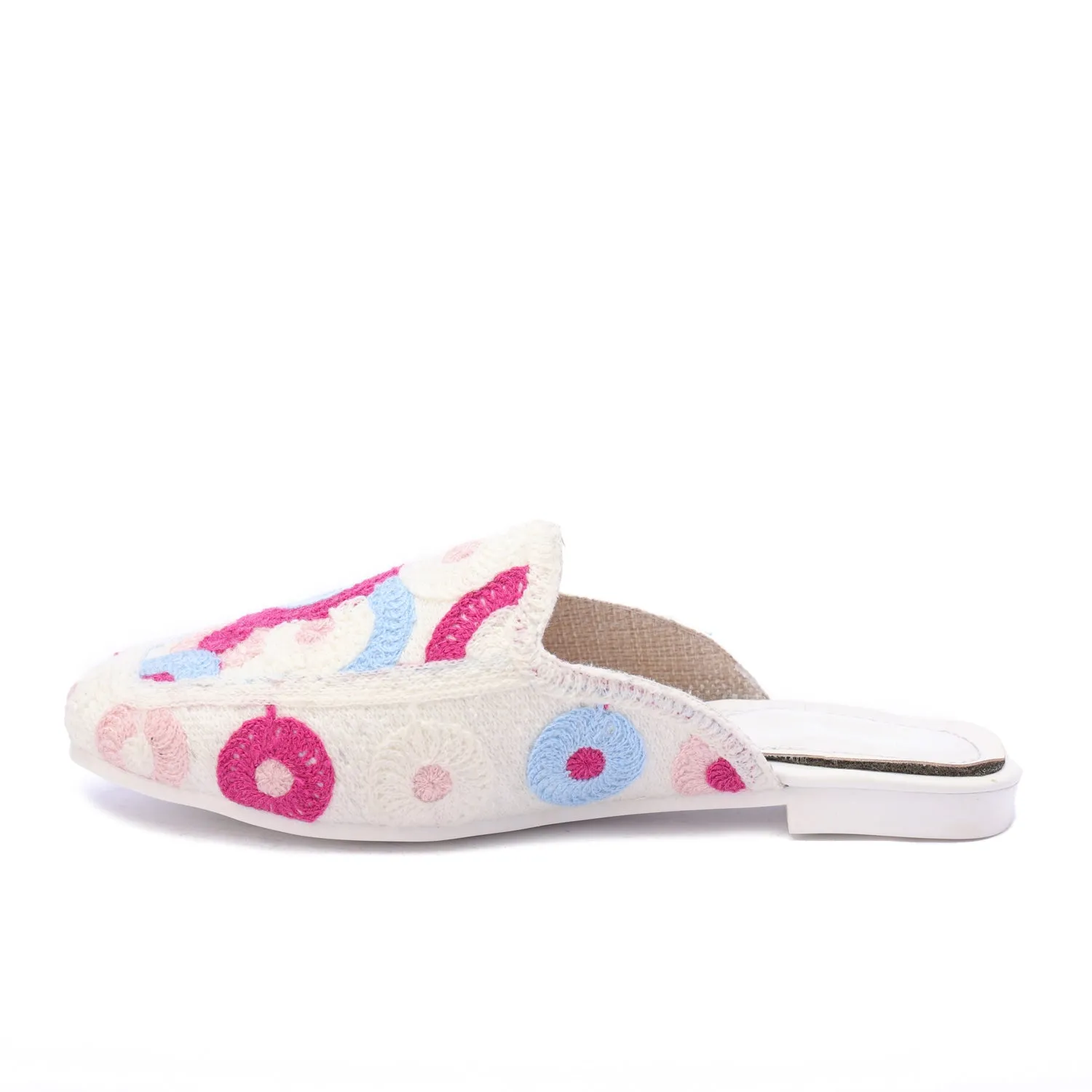 Embroidered Slip-On Mules-Pink