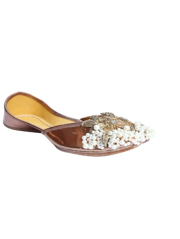 Euphoria - Copper Beads Embellished Faux Leather Juttis