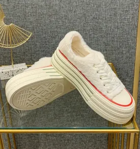 Female Autumn and Winter  White Shoes Warm plus Velvet Cotton Shoes Plush Shoes