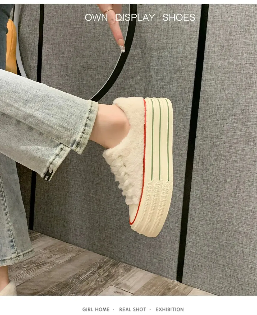 Female Autumn and Winter  White Shoes Warm plus Velvet Cotton Shoes Plush Shoes