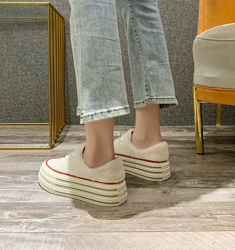 Female Autumn and Winter  White Shoes Warm plus Velvet Cotton Shoes Plush Shoes