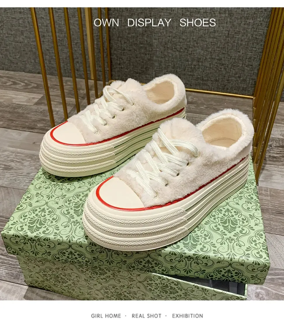 Female Autumn and Winter  White Shoes Warm plus Velvet Cotton Shoes Plush Shoes