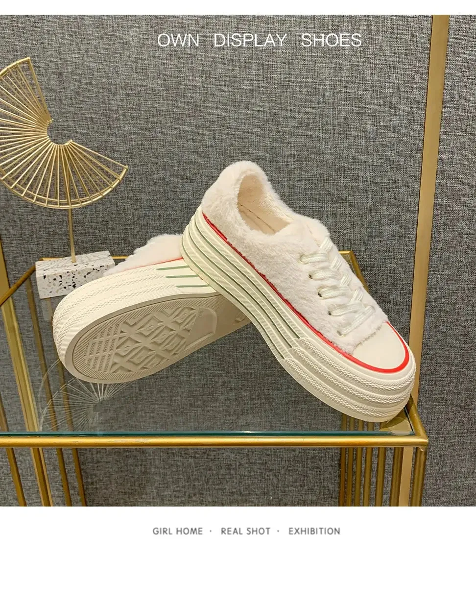 Female Autumn and Winter  White Shoes Warm plus Velvet Cotton Shoes Plush Shoes