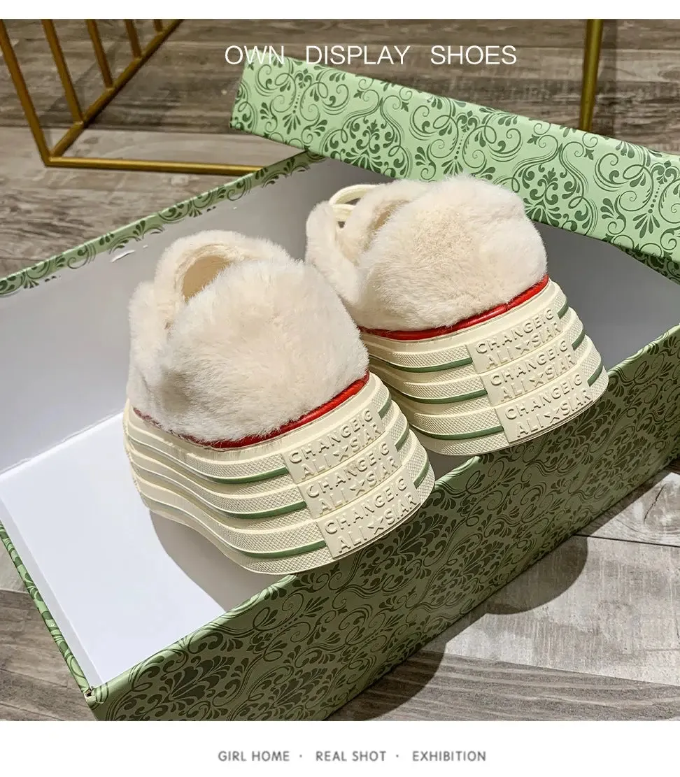 Female Autumn and Winter  White Shoes Warm plus Velvet Cotton Shoes Plush Shoes