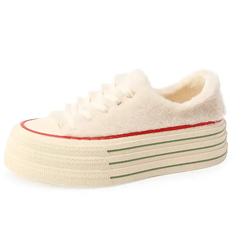 Female Autumn and Winter  White Shoes Warm plus Velvet Cotton Shoes Plush Shoes