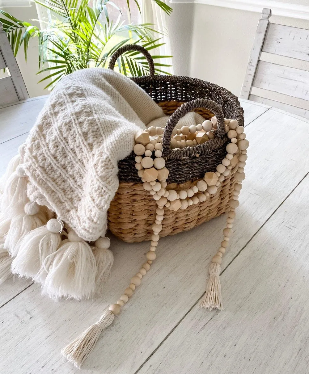 Geometric wood bead garland with tassels