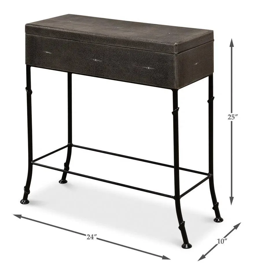Grey Leather Shagreen Box On Stand Console Table
