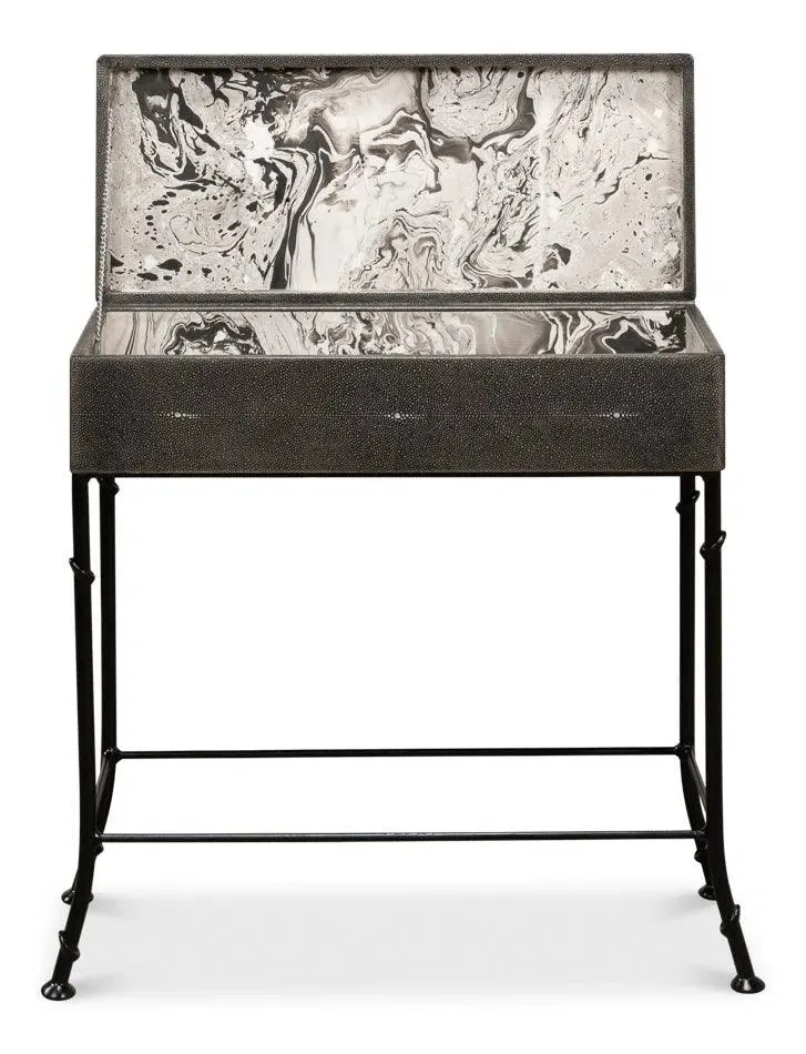 Grey Leather Shagreen Box On Stand Console Table