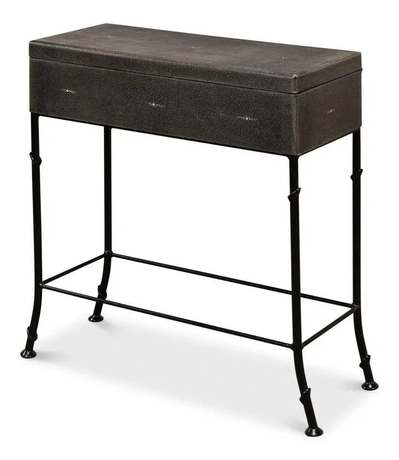 Grey Leather Shagreen Box On Stand Console Table