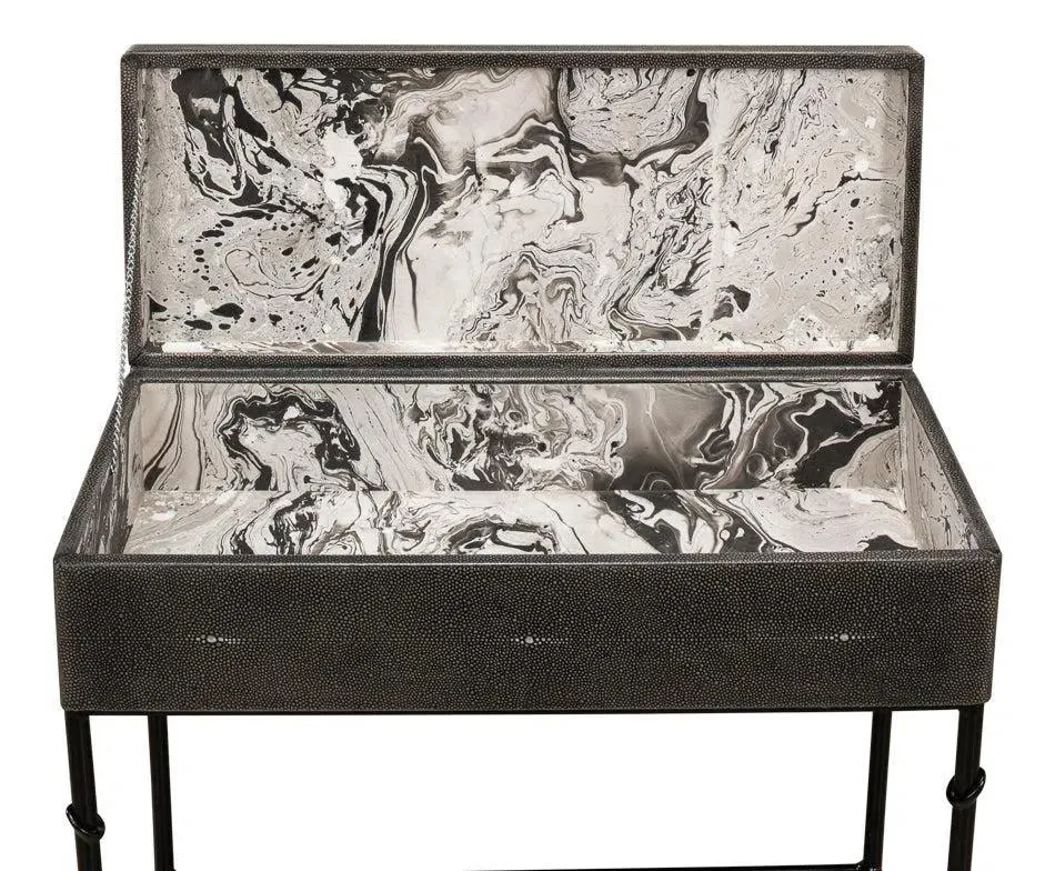 Grey Leather Shagreen Box On Stand Console Table