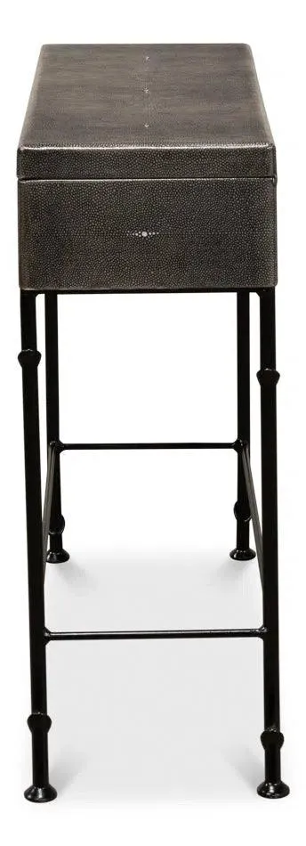 Grey Leather Shagreen Box On Stand Console Table