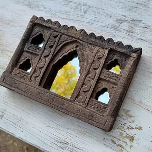 Handcrafted Carved in Solid Hard Wood Vintage Mirror Frame