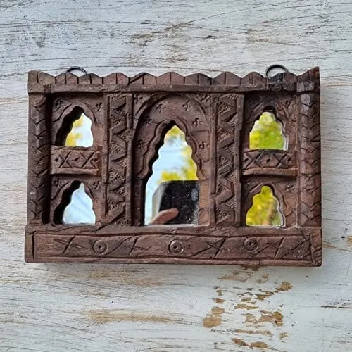 Handcrafted Carved in Solid Hard Wood Vintage Mirror Frame