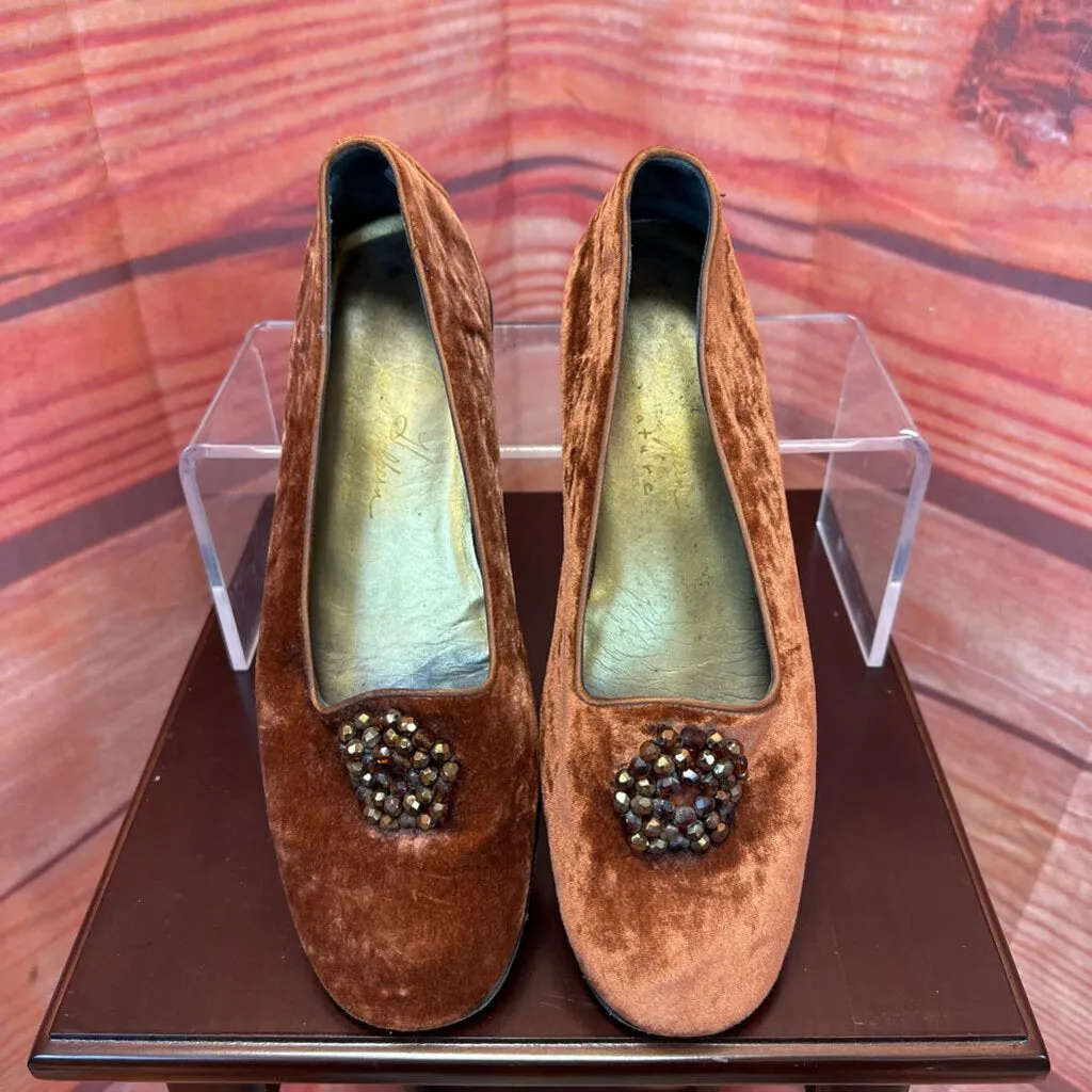 JOAN HELPERN RUST BROWN BEADED FLATS SZ 8.5 TCC
