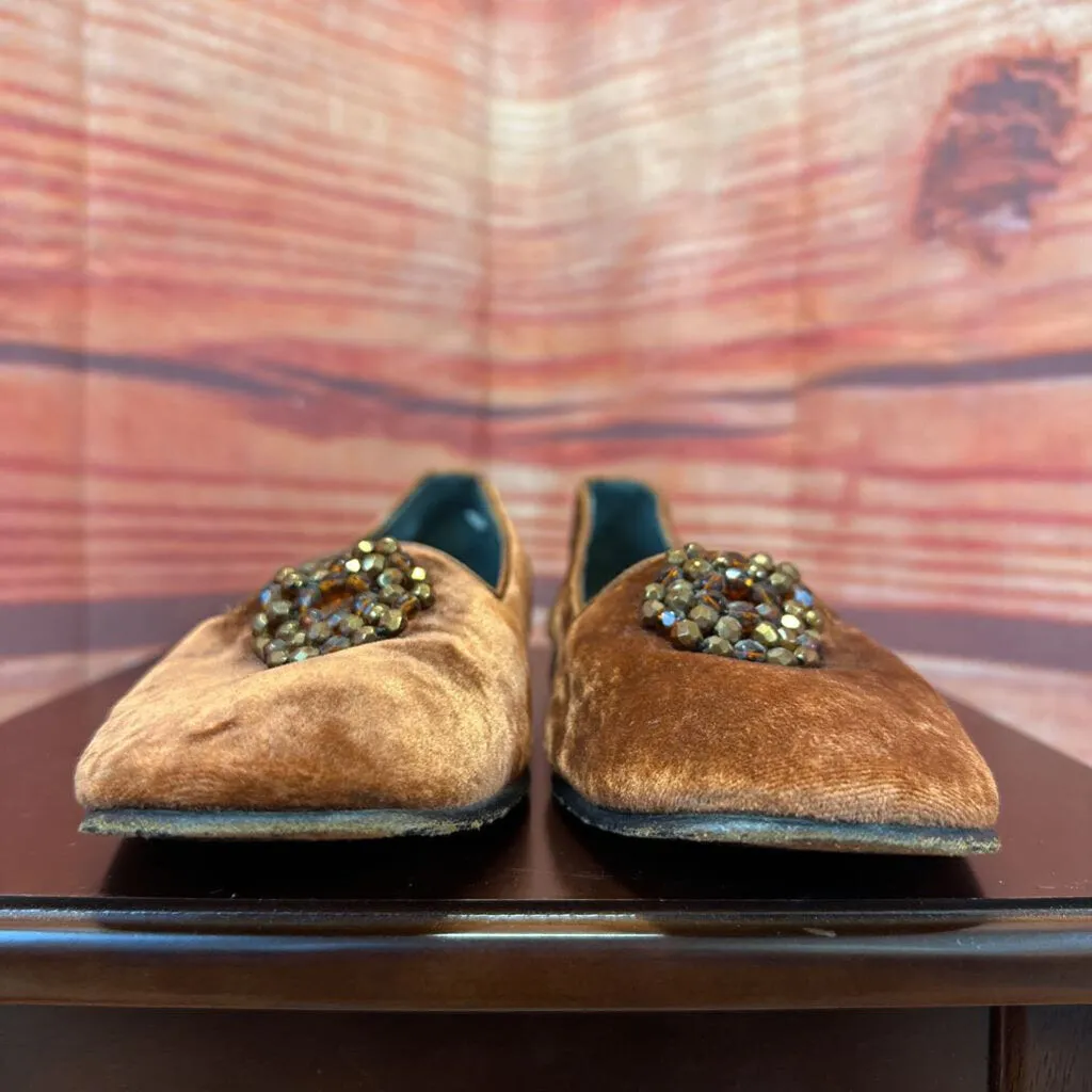 JOAN HELPERN RUST BROWN BEADED FLATS SZ 8.5 TCC