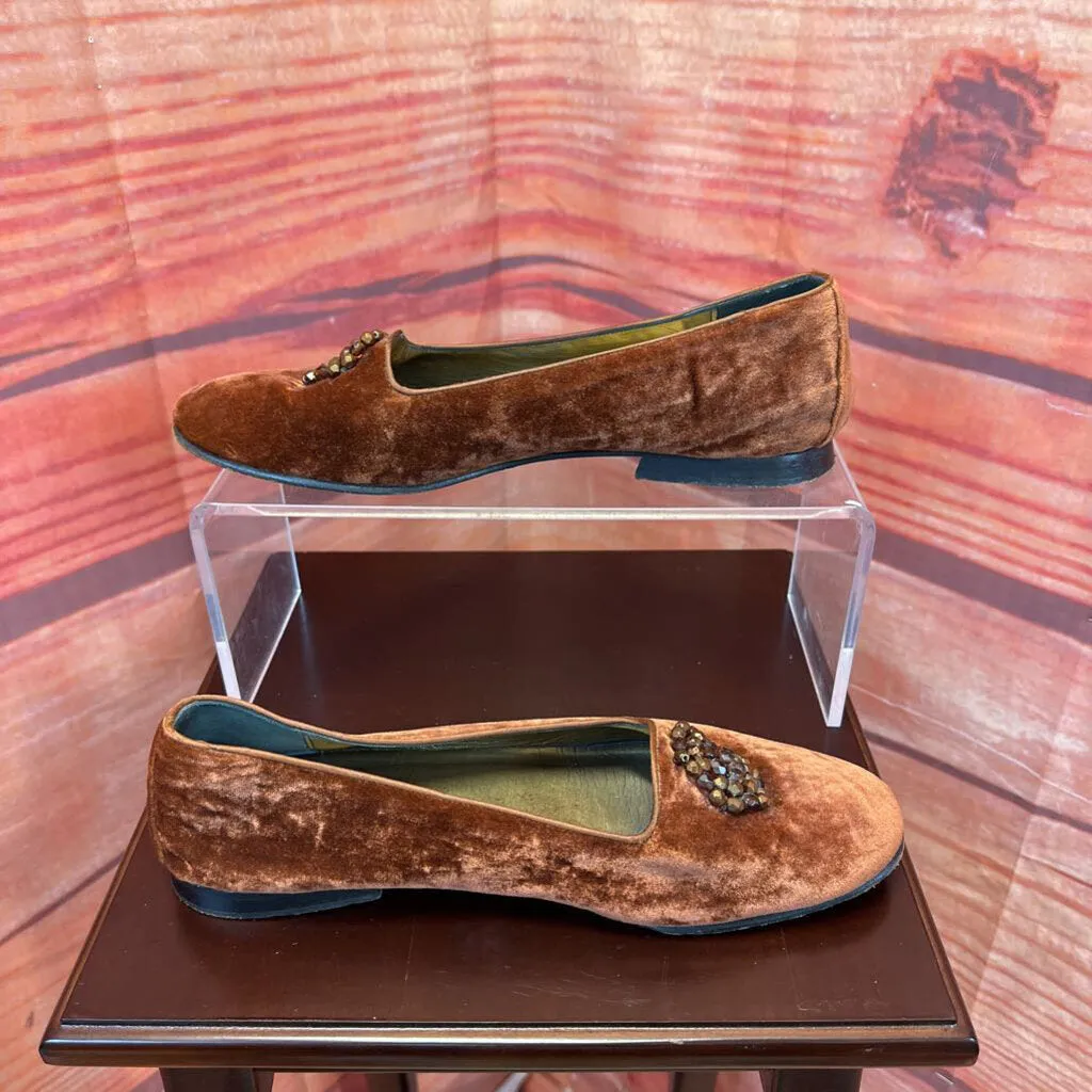 JOAN HELPERN RUST BROWN BEADED FLATS SZ 8.5 TCC