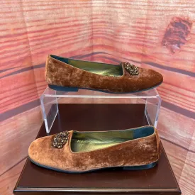 JOAN HELPERN RUST BROWN BEADED FLATS SZ 8.5 TCC