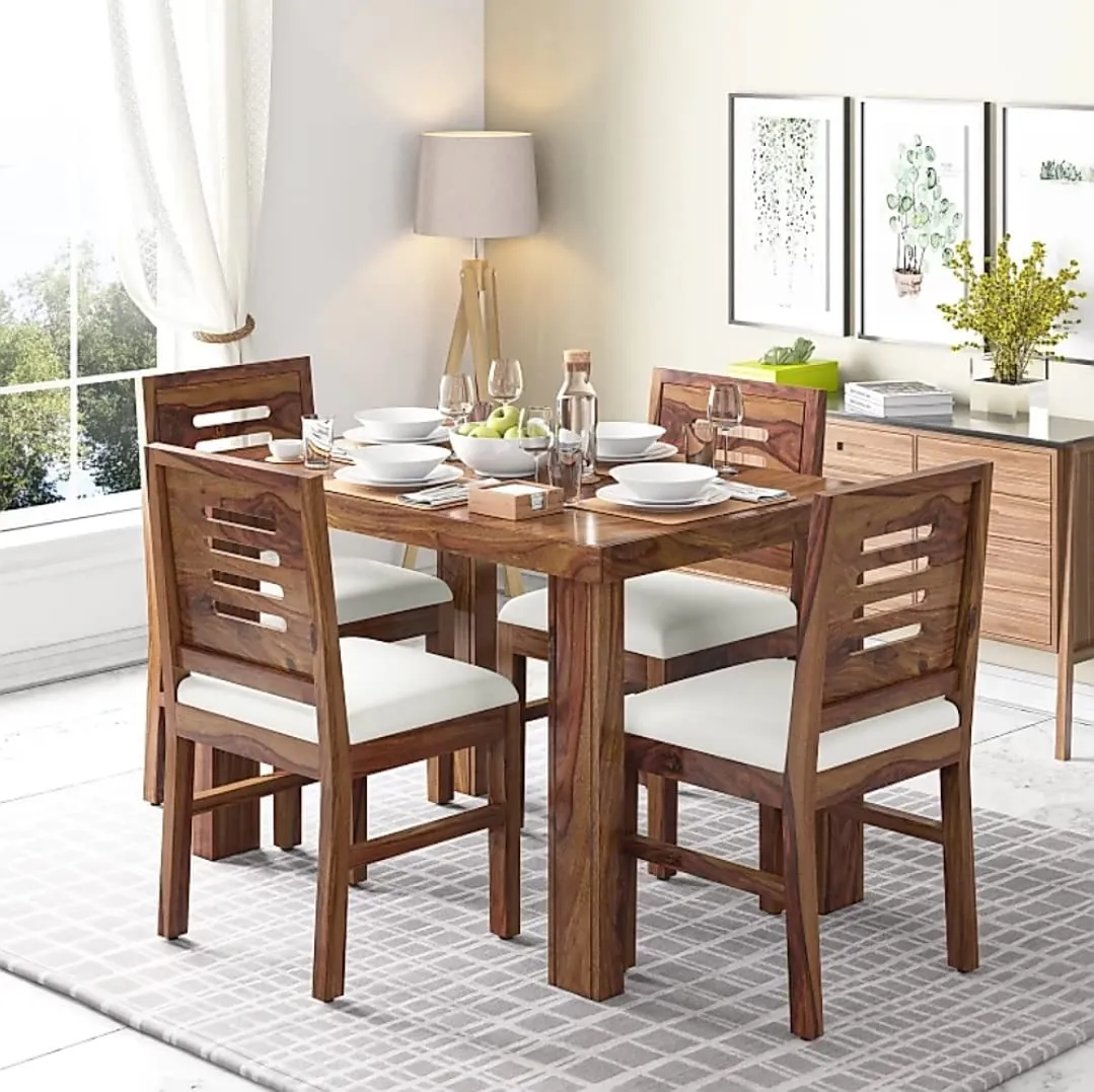 Jodhpur Furniture Sheesham Solid Wood Dining Set 4 Seater Dining Room Sets Table with Chair Set for Dining Room & Home Furniture