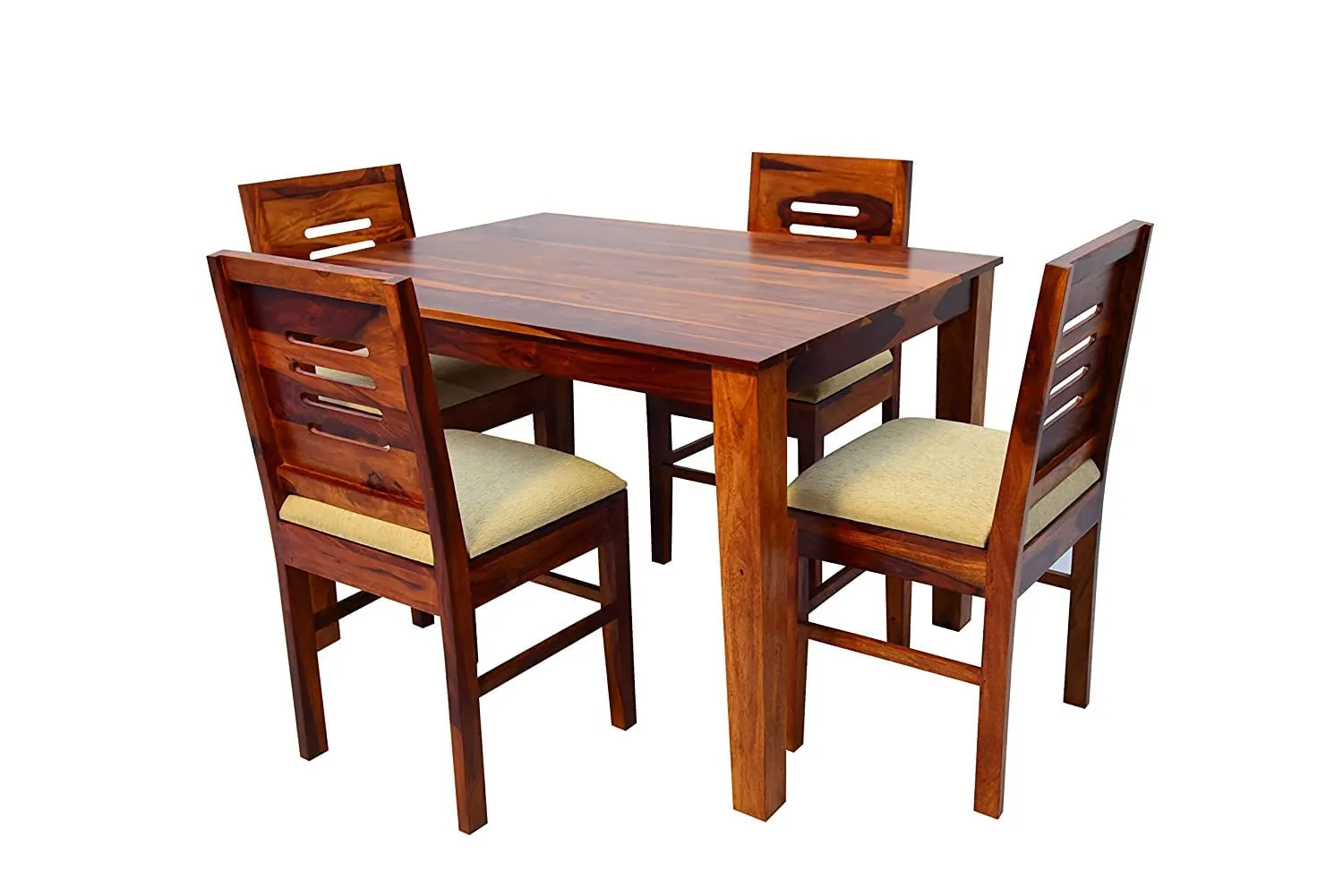 Jodhpur Furniture Solid Sheesham Wood Dining Table 4 Seater Set with 4 Chairs | Honey Finish