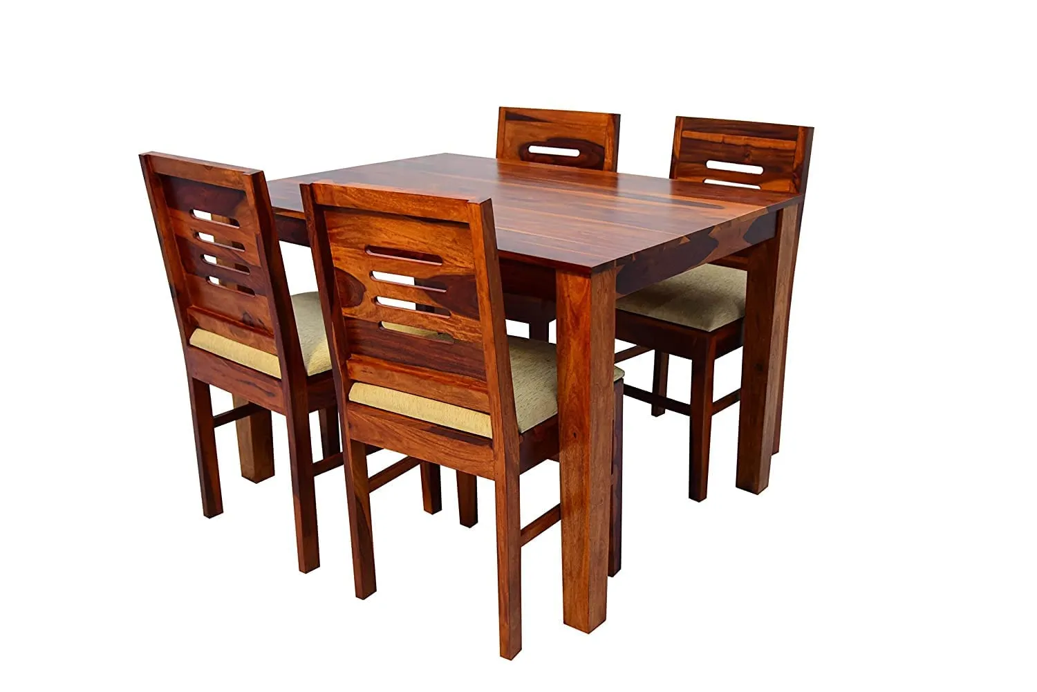 Jodhpur Furniture Solid Sheesham Wood Dining Table 4 Seater Set with 4 Chairs | Honey Finish