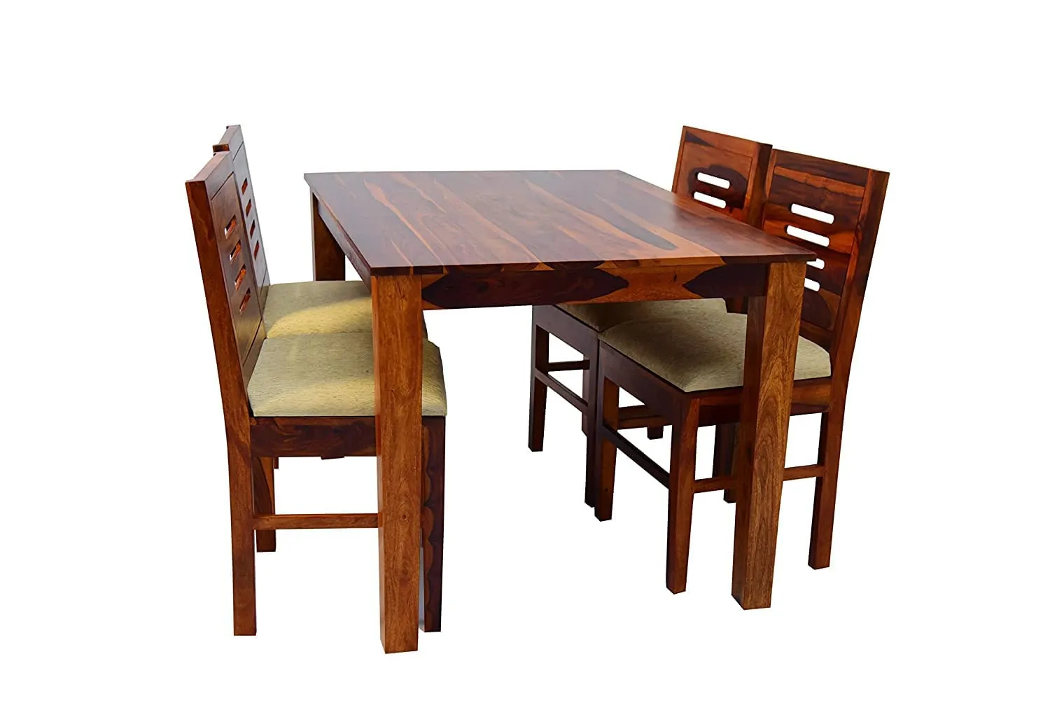 Jodhpur Furniture Solid Sheesham Wood Dining Table 4 Seater Set with 4 Chairs | Honey Finish