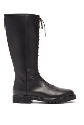 Lace-Up Knee-High Leather Combat Boots