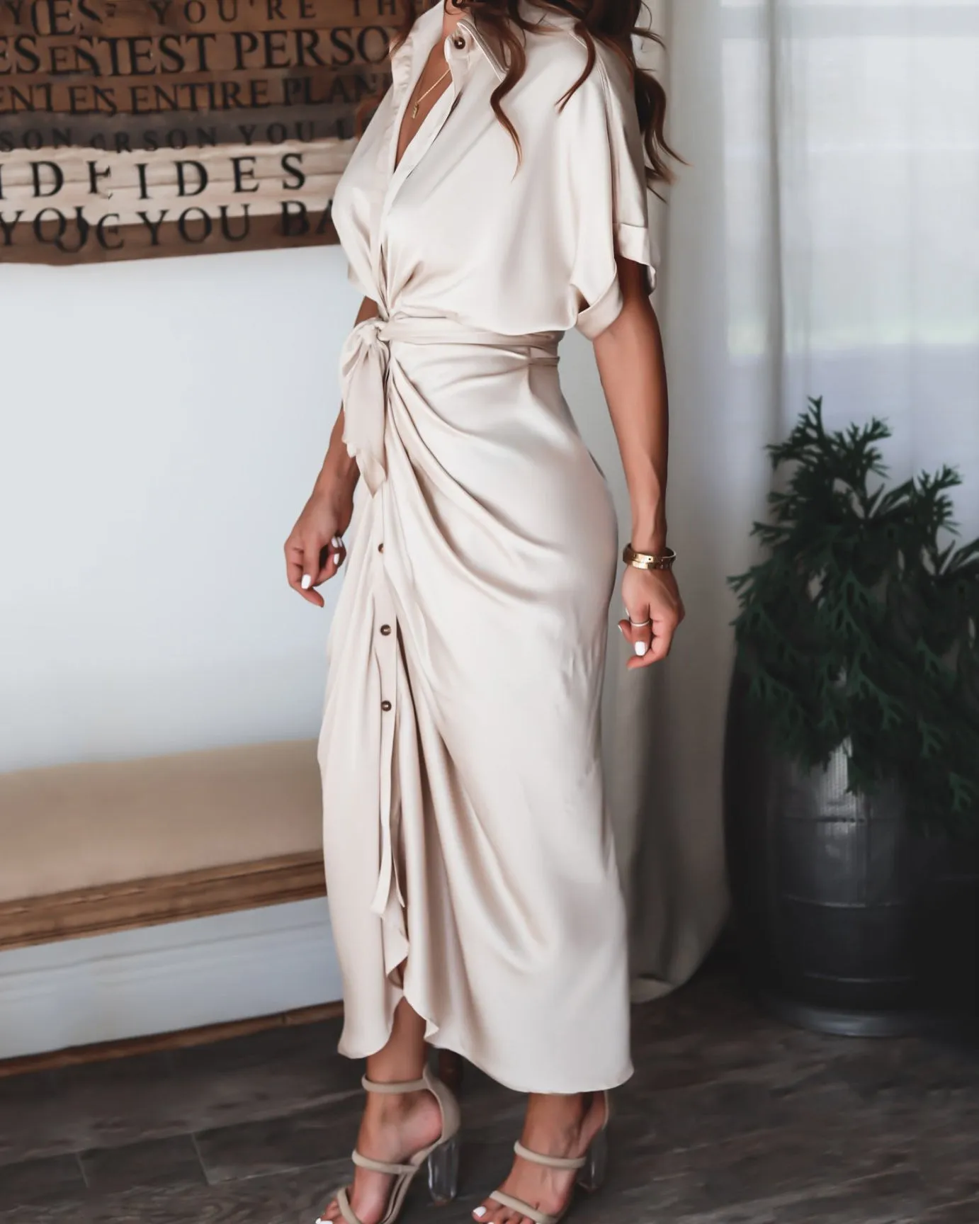 Lace Up Solid Dress