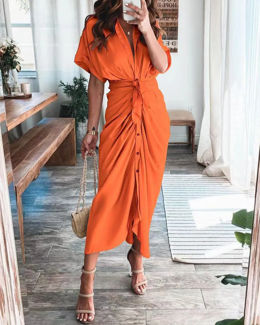 Lace Up Solid Dress