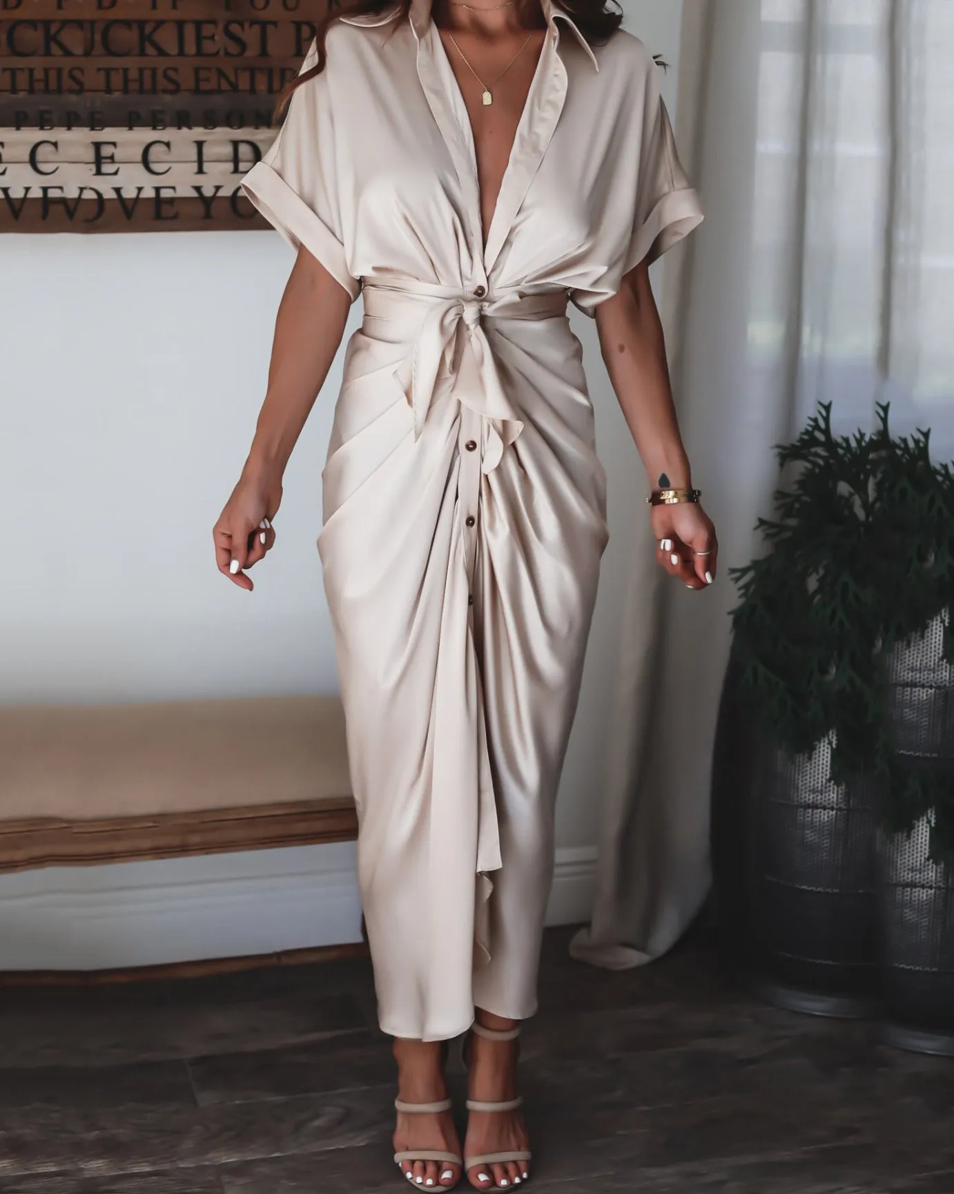 Lace Up Solid Dress