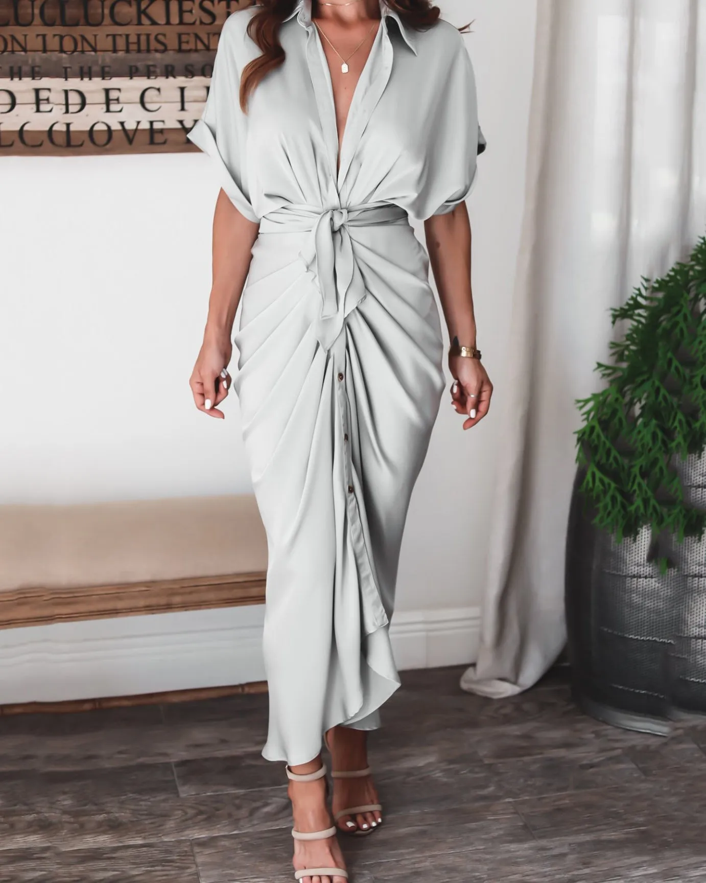 Lace Up Solid Dress