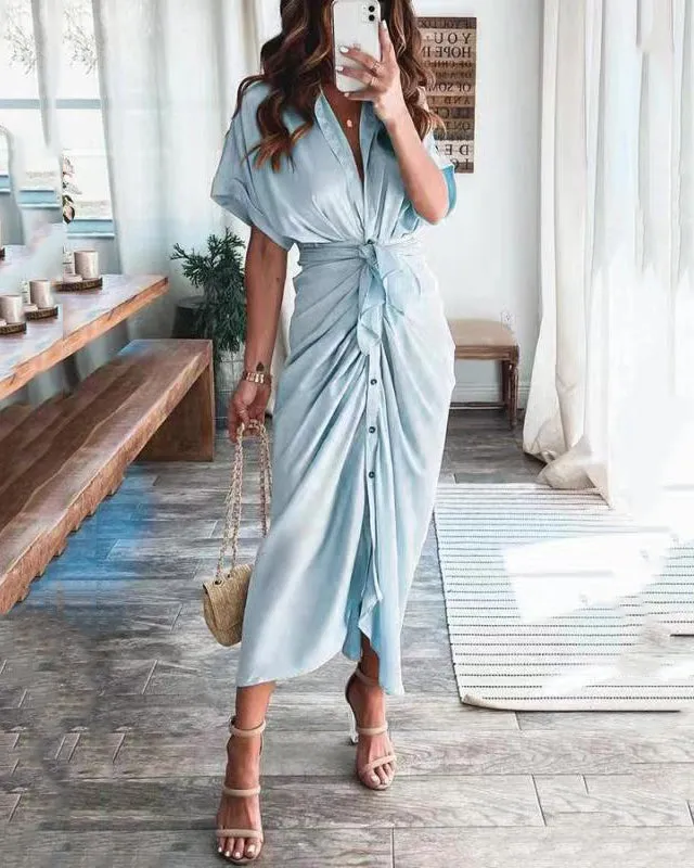 Lace Up Solid Dress