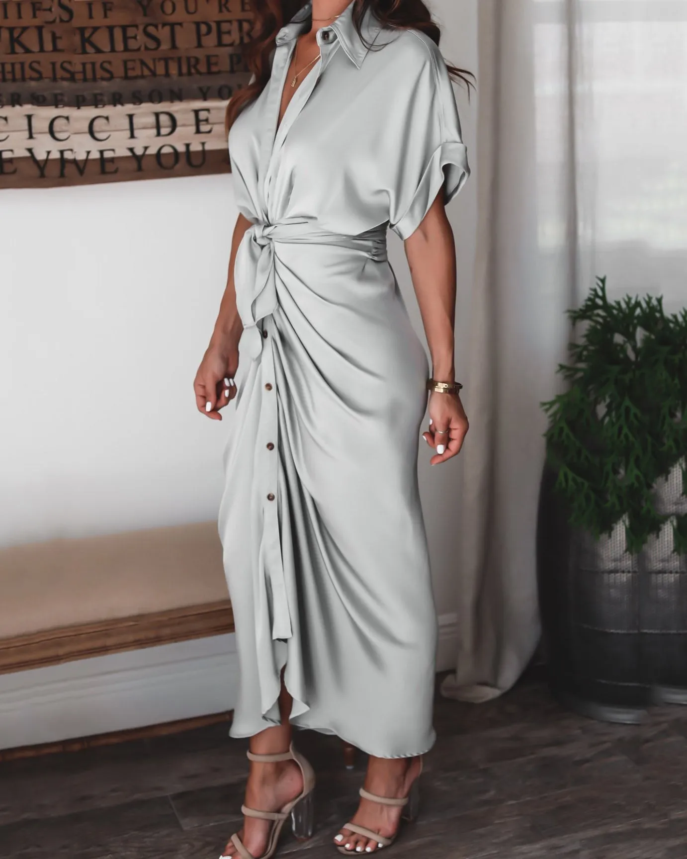 Lace Up Solid Dress